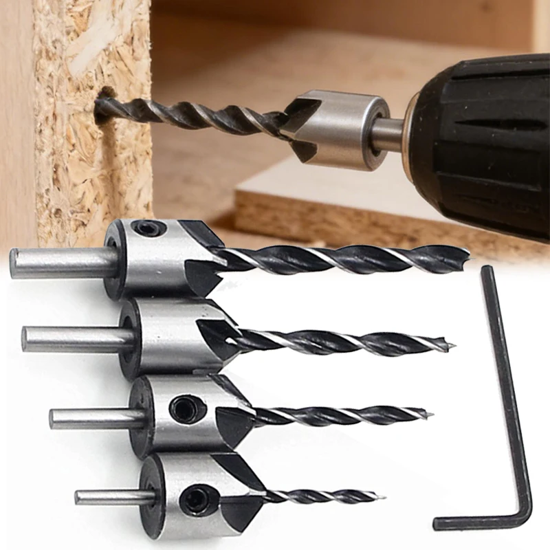 

Carpentry Countersink Drill Bits Set Woodworking Chamfer Reamer Drill Bit Screw Hole Opener Power Tools Set with Hex Wrench