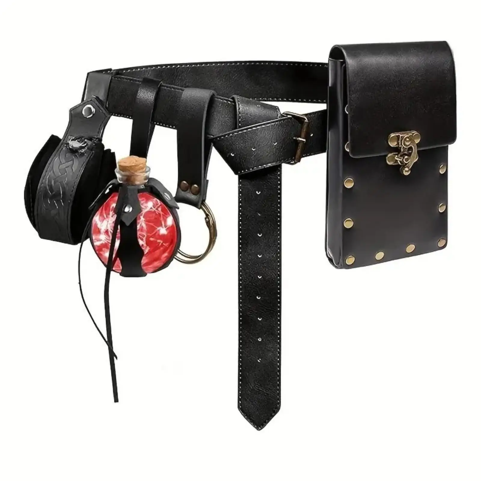 Belt with Pouch Witch Belt with Bottle Charm Faux Leather Potion Bottle for