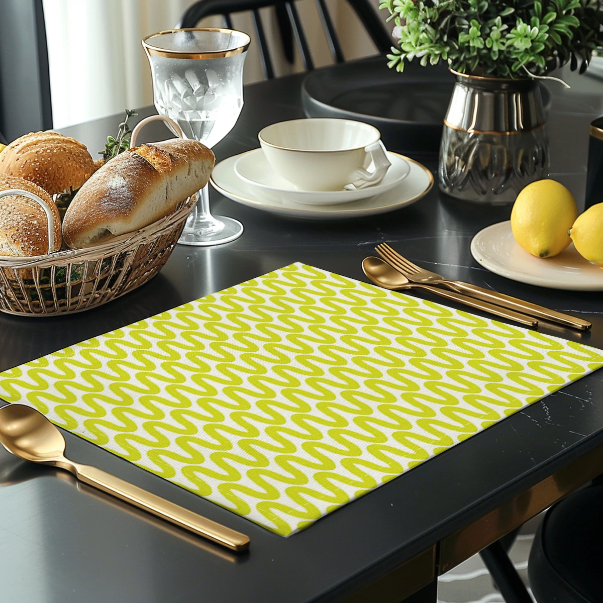Geometric Diamond Pattern Polyester Placemats & Coasters - Stylish Table Linens for Home, Restaurant and Daily Use