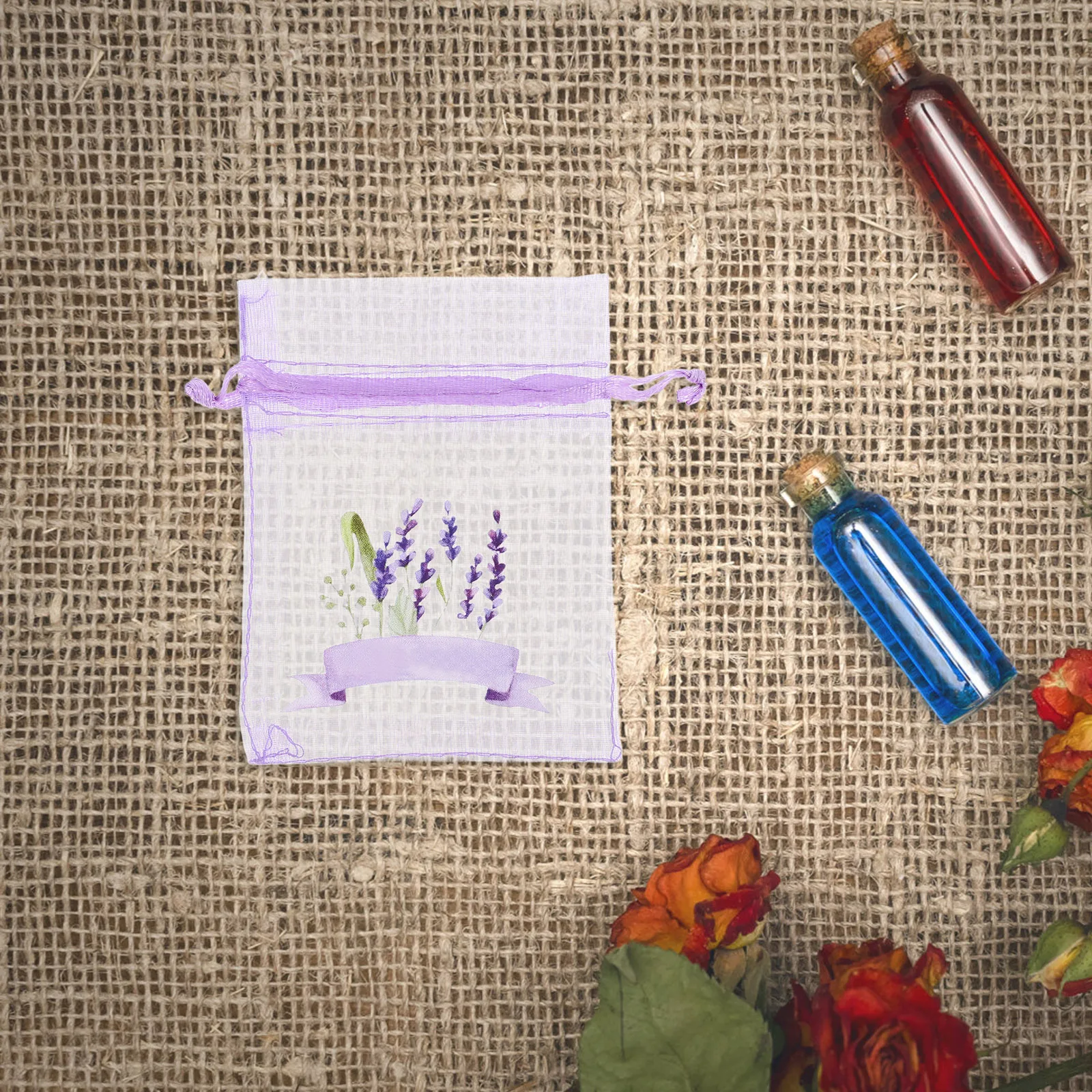 

20 шт., пакеты-саше с лавандой, пустые сетчатые мешочки на шнурке для хранения сушеных лепестков роз лаванды, гардероба, шкафа