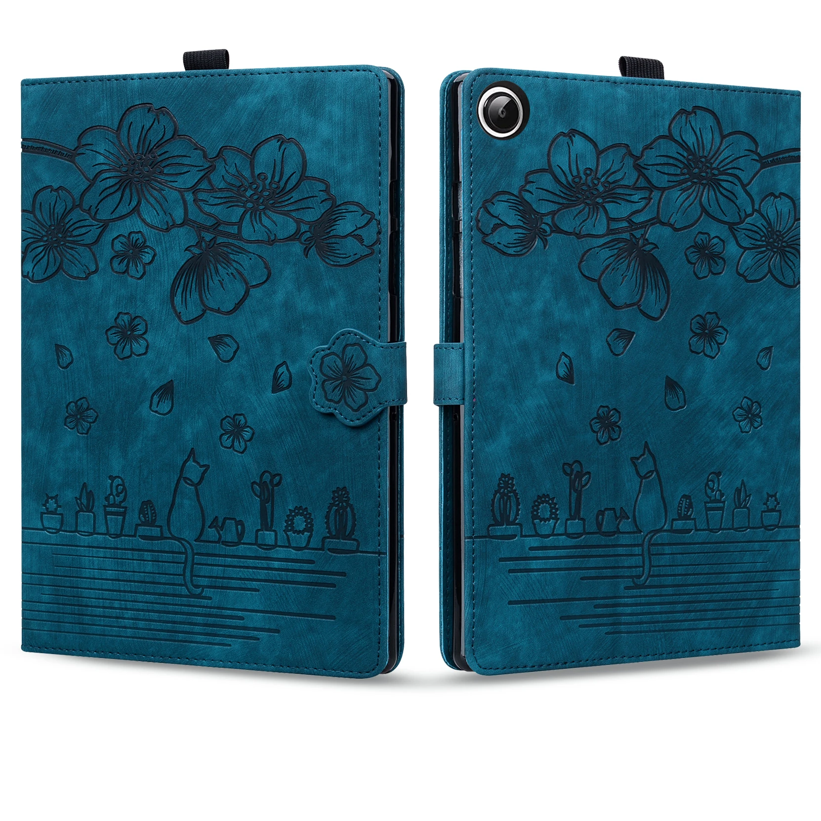 Custodia per slot per schede a portafoglio per Samsung Galaxy Tab A9 + Plus Custodia in pelle PU antiurto con design in rilievo Manga Sakura Cat da 11 pollici