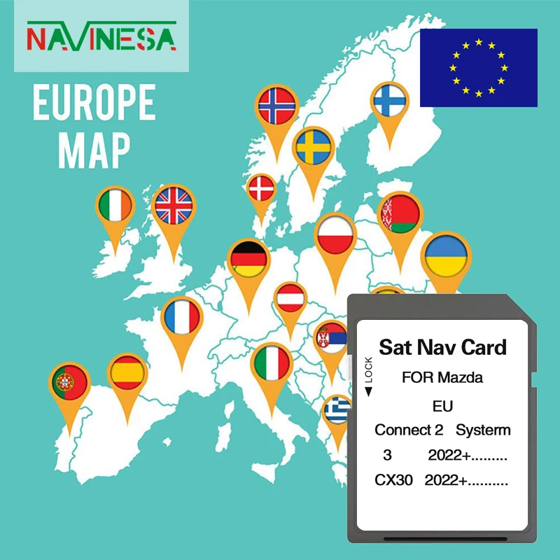 Latest Update 2024 Maps Europe Russia Ukraine Turkey Version GPS SD Navigation Card for Mazda 3/CX30 2022+ Vehicle Accessories