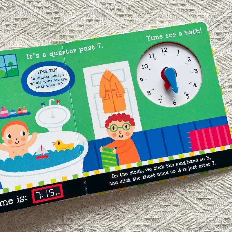 หนังสือกระดาษแข็งสำหรับเด็ก หนังสือสัมผัสและรู้สึกได้ 1-6 ปี ฉบับภาษาอังกฤษ การศึกษาปฐมวัย คลิก! แคล็ค! นาฬิกา! นาฬิกาเรียนรู้