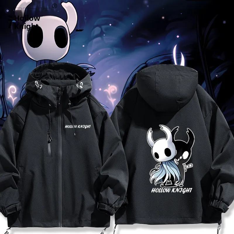 

Hollow Knight Game Themed ex Jaet American Sle ветрозащитное длинное пальто с капюшоном на молнии для мужчин и женщин