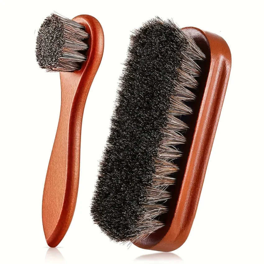 

2pcs Horsehair Shine Shoes Brush Kit Polish Dauber Applicators Cleaning Leather Shoes Boots Care Brushes Suede Cleaner Brush