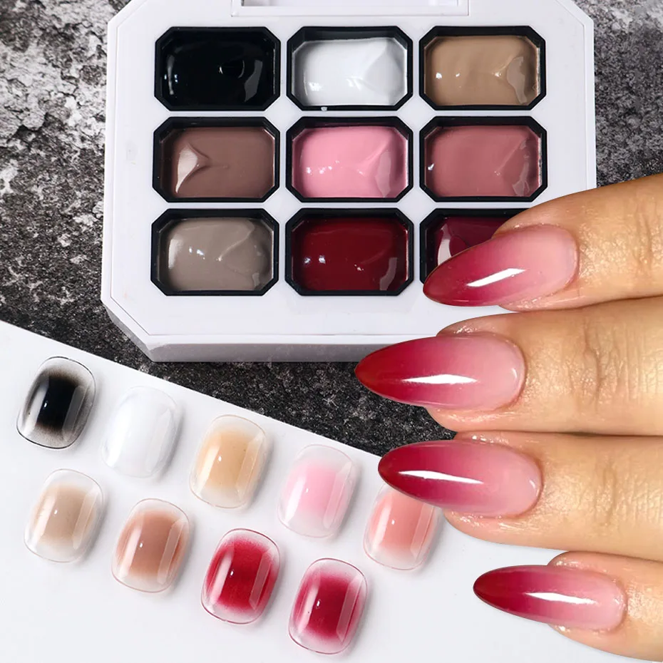 Fall Winter Gradient Patting Gel Nail Polish Blush Ombre Effect Semi-Solid Gel Cherry Red Brown Black White UV LED Gel Varnish