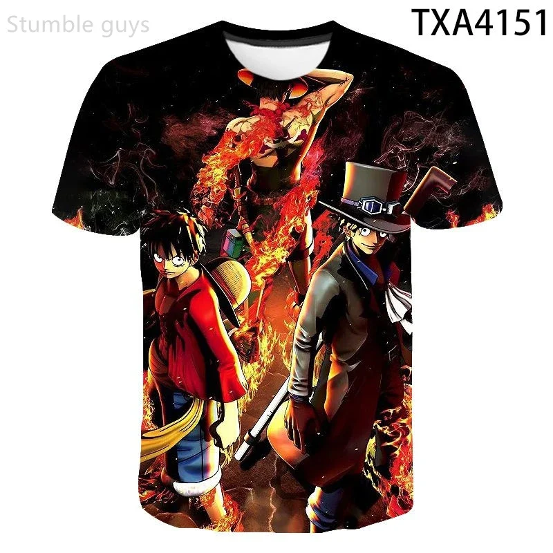 Boys One Piece Zoro Three Swords T-Shirt Summer Anime Short Sleeve Tops Kids Breathable Jersey Quick-drying Streetwear