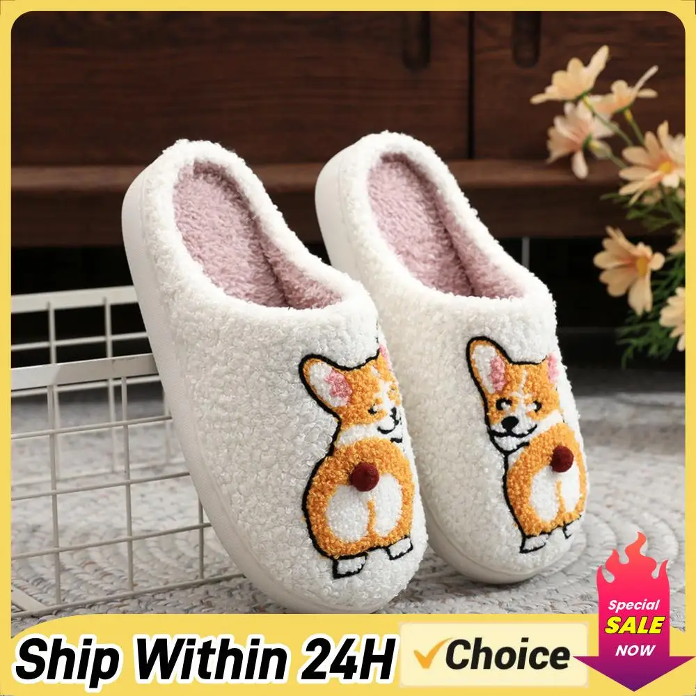 

Plush Dog Slippers Fuzzy Indoor Slippers Anti Slip Fluffy Home Slippers Comfortable Funny Corgi Dog Slippers for Indoor Bedroom