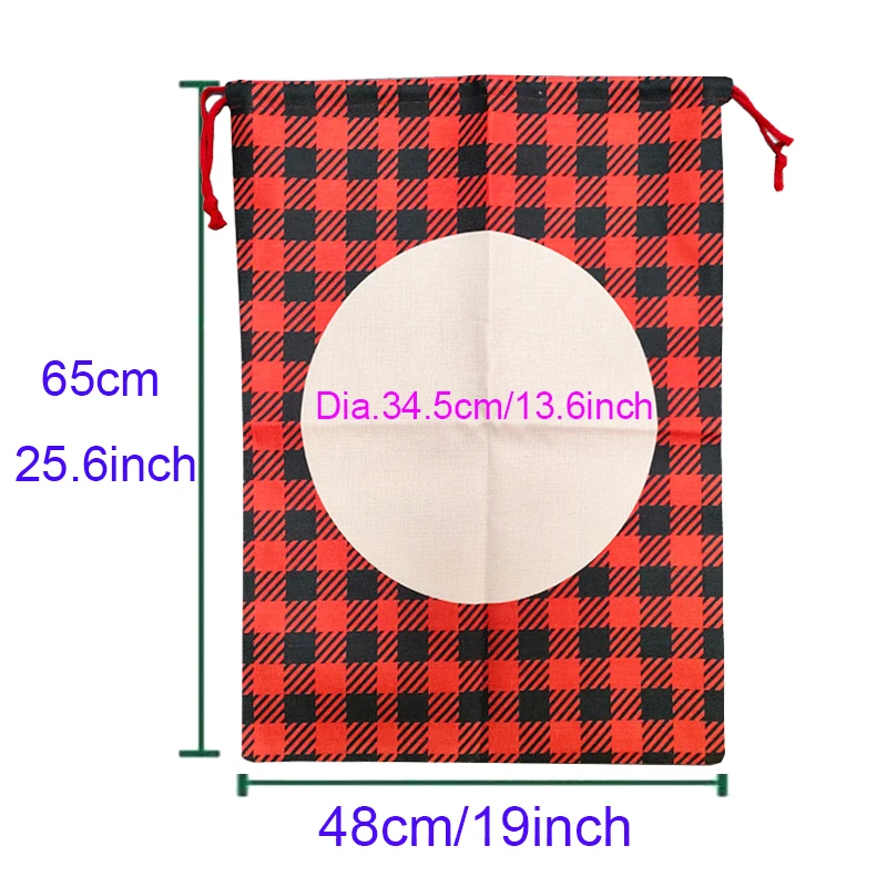 Santa Sacks Drawstring Sacos para Sublimação, Tamanho Grande, Buffalo Plaid Sublimation, Christmas Blanks, Top Selling, Frete Grátis, 2Pcs