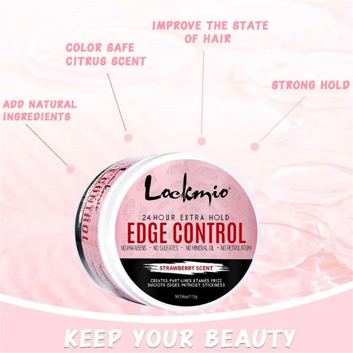 LOCKMIO 4oz Edge Control Wax for Women,Fixing Styling Baby Bangs Gel,4C and Wig Natural Hair Finishing Cream,Hairline Wax Pomade
