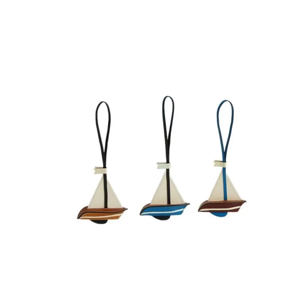 Sailing Sailboat Sewing Bag Pendant Handmade Cowhide Genuine Leather Bagpack Vintage Casual Car Key Chain Bag Accessories