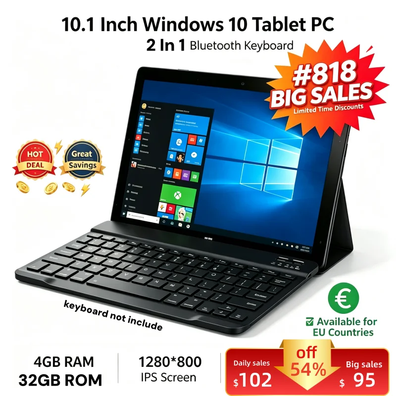 새로운 판매 상품 10.1인치 8GB DDR 램 128GB ROM 태블릿 PC MLT10W 윈도우 10 쿼드 코어 HDMI 호환 1280*800 IPS 화면