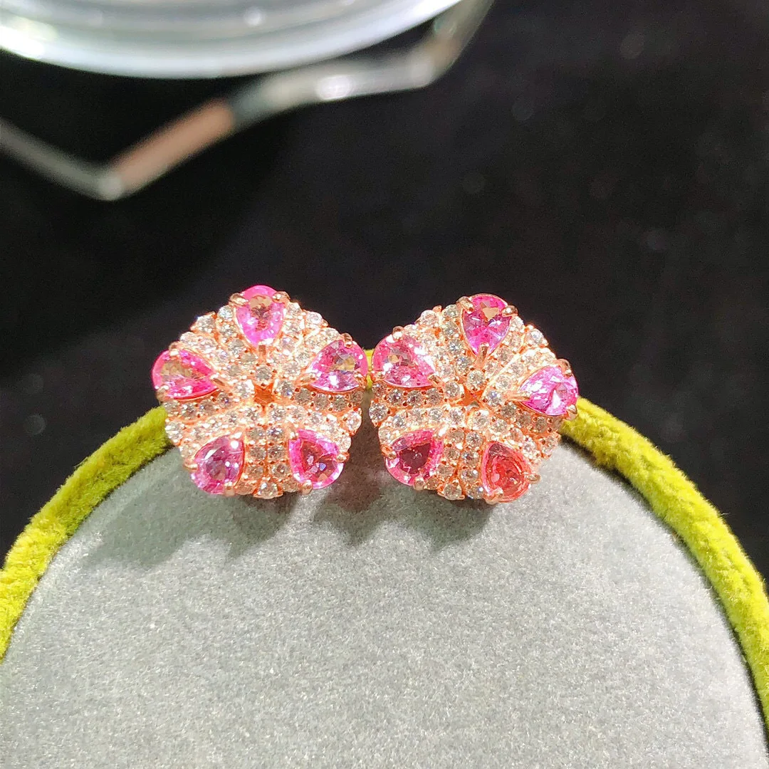 

925 Silver Natural Pink Sapphire Stud Earrings, 3x4mm 5A Vivid Gemstone, Transparent Crystal Jewelry Gift for Women