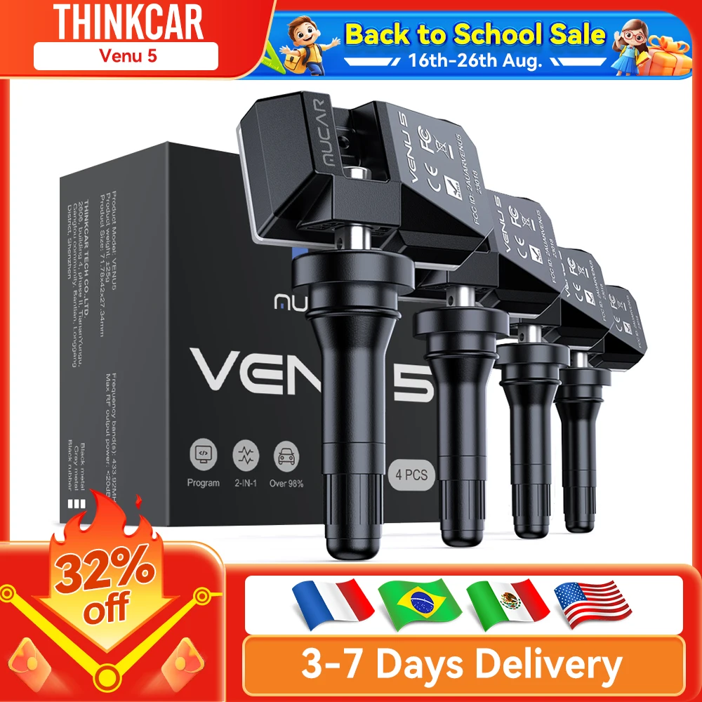 4pcs/set MUCAR VENU 5 TPMS Sensor Car Tire Pressure Monitor Tester 315MHz&433MHz Tire Repair Tool Learning/ Activate/Programming