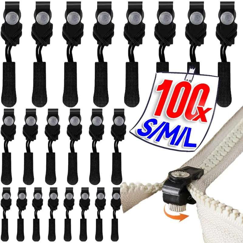 1/100Pcs Detachable Zipper Head Universal Instant Zipper Metal Nylon Zipper Repair Kits for DIY Bags Jackets Clothes Accessories