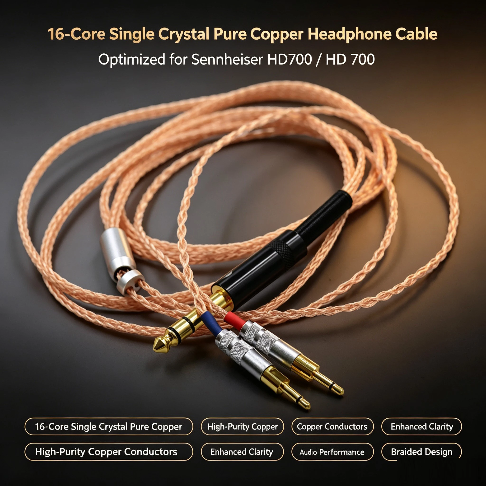 16 Cores OCC Single Crystal Pure Copper 6.35mm 3.5mm 2.5mm 4.4mm XLR Headphone Cable For Sennheiser HD700 hd 700 Earphone Cord