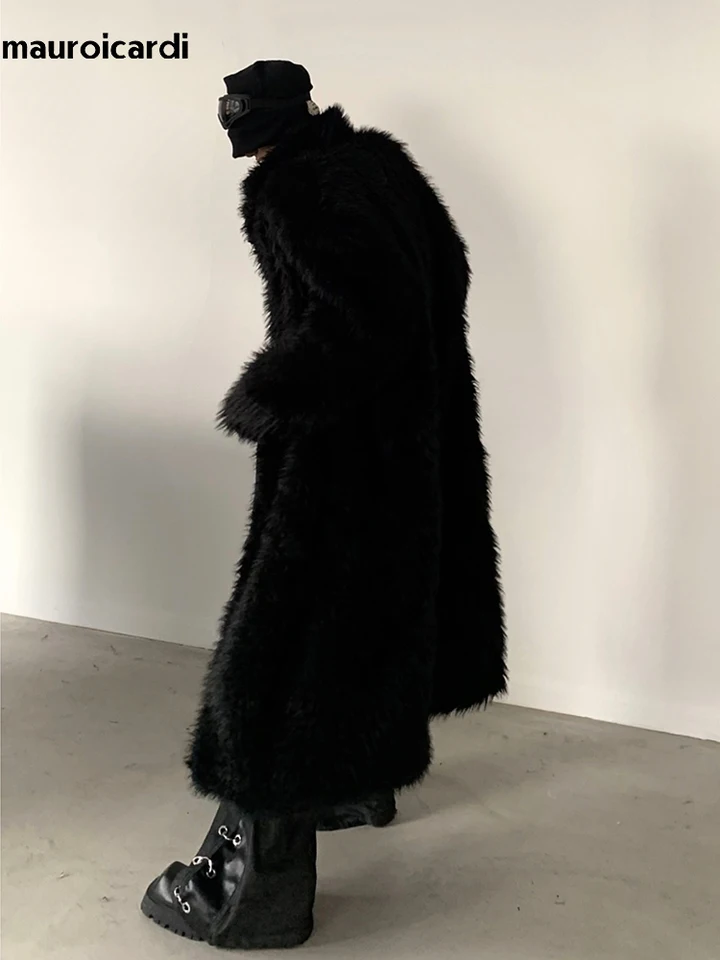 Mauroicardi Autumn Winter Oversized Long Black Thick Warm Soft