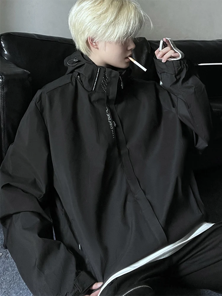 

American Sle Youth Tee-in-One Autumn Jaet Men's Bike Riding Windproof Polyester Hooded Zipper Casual Faion Coat