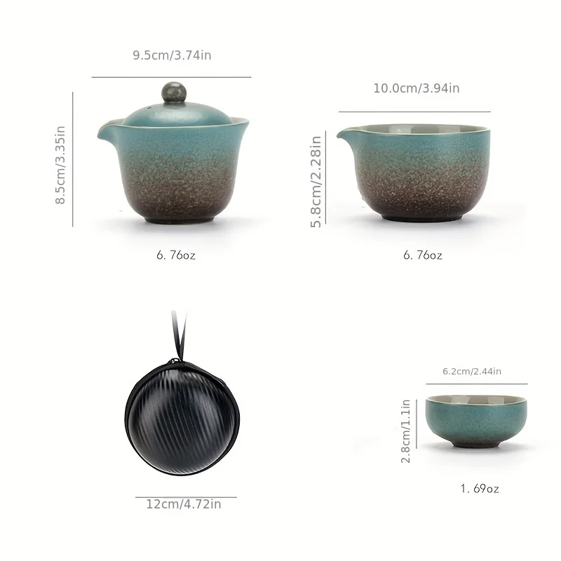 A Set of Exquisite Ceramic Tea Ware, Suitable for Outdoor Camping and Home Use, with a Portable Teapot.