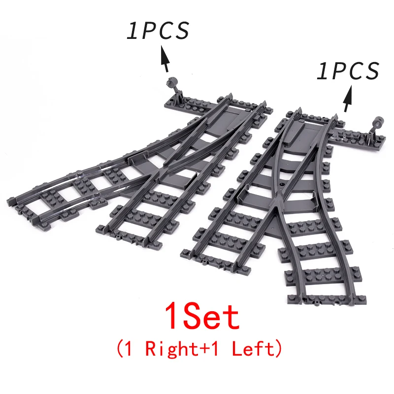 MOC Stadt Zug Rail Crossing Tracks Set Stud Lücke Triple Schalter Ziegel Bausteine Technische Erleuchten Spielzeug für kinder