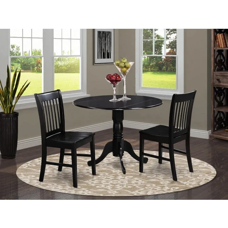 East West Furniture Dublin 3 Piece Kitchen Set for Small Spaces Contains a Round Dining Room Table with Dropleaf and 2 Chairs