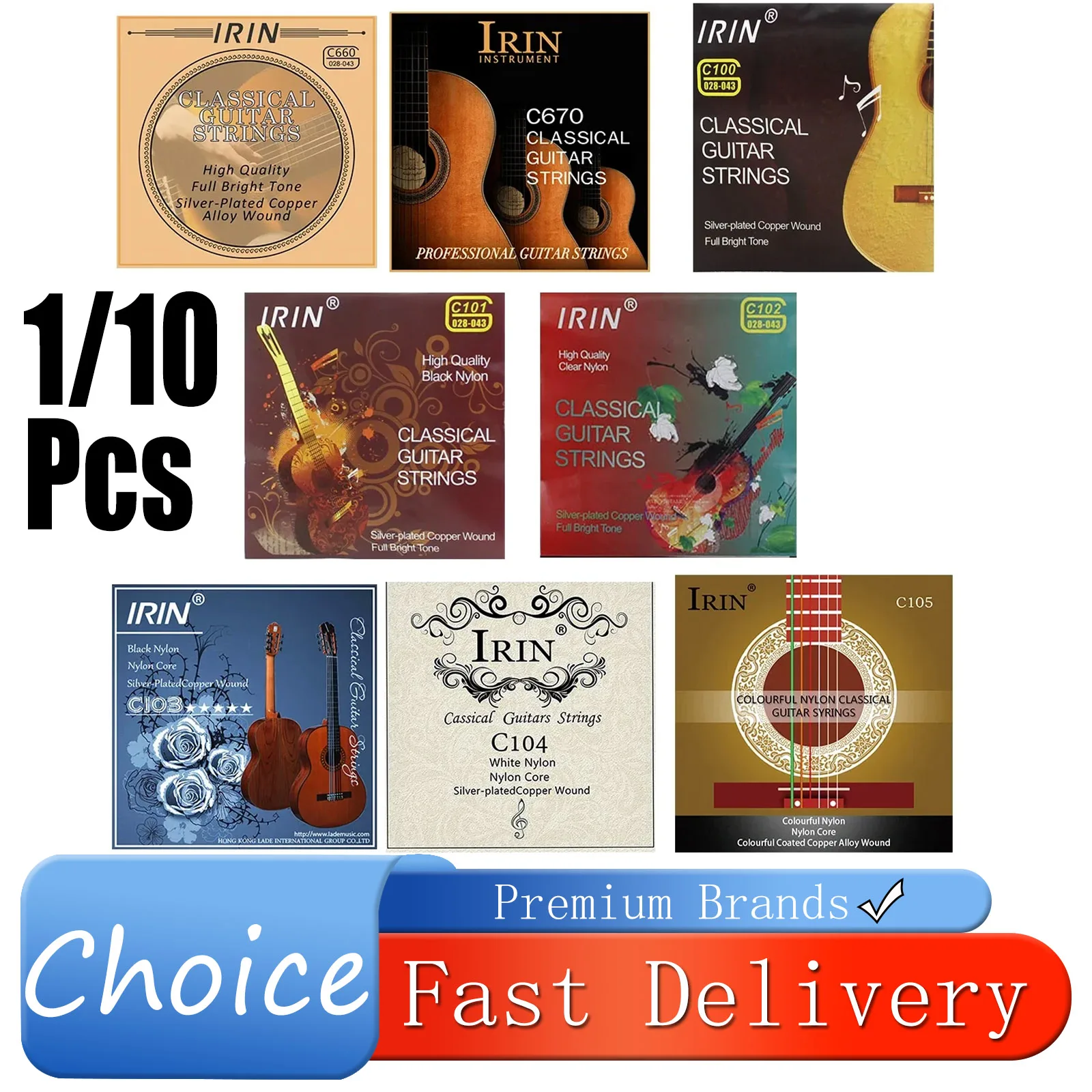 1/10 Pcs IRIN 6 Strings Classical Guitar Strings Nylon Alloy Bright Tone String Set Professional Classical Guitar Accessories