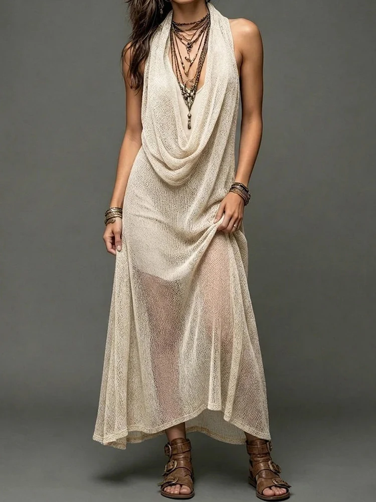 

Halter Holiday Elegant Chic Party Dress, Women Summer Sleeveless Simple Maxi Dress, 2026 Solid Off Shoulder Ladies Dress Vestido