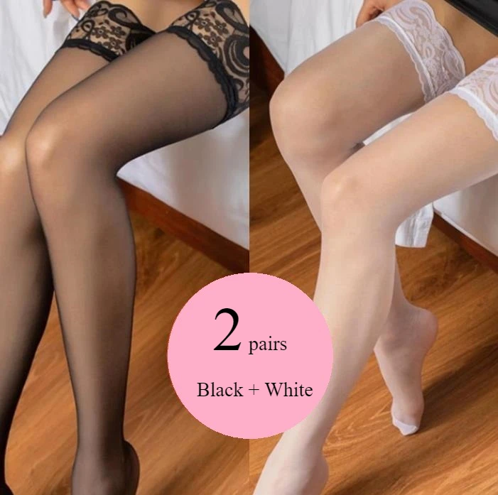 

Fishnet Stockings Women's Summer Flower Transparent Silk Stocking Womens White Sexy Over Knee Tights Elastic High Stockings 2Pcs