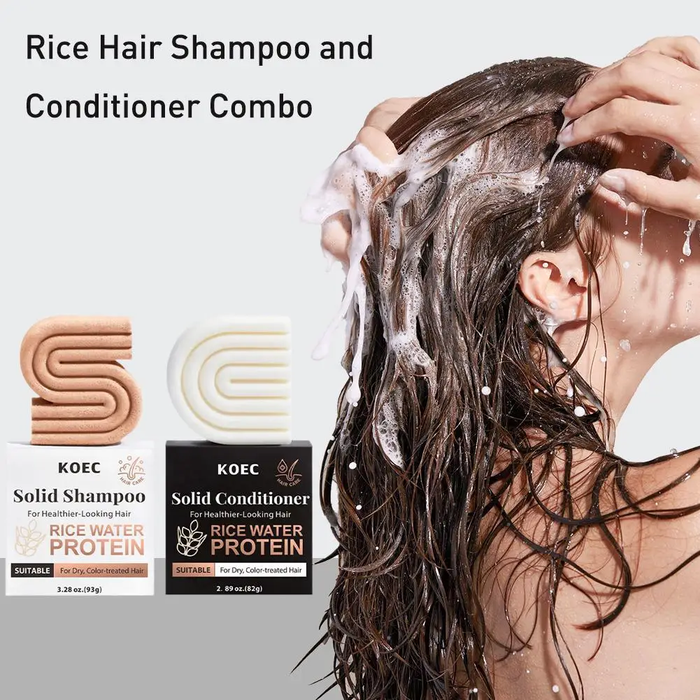 مجموعة صابون تنظيف ومغذي للشعر من كويك، مجموعة شامبو وبلسم صلب، مجموعة شامبو شعر الأرز وبلسم