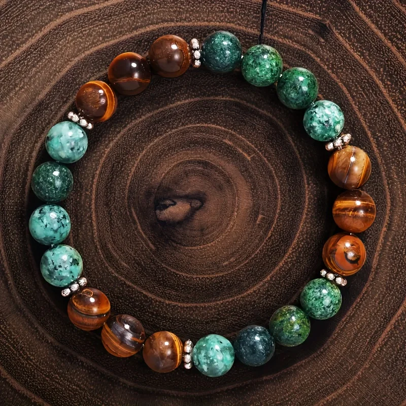 1PC Natural Tiger Eye Mixed Stone Beaded Bracelet, Handmade Boho Wrist Jewelry, Party Accessory, Christmas Birthday Gift