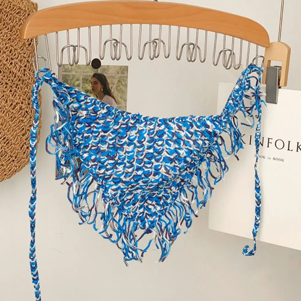 Turbante bohemio Retro, pañuelo triangular tejido para la cabeza, faja, chal, delantal, envoltura colorida con flecos, bufanda de cadera, ropa de calle