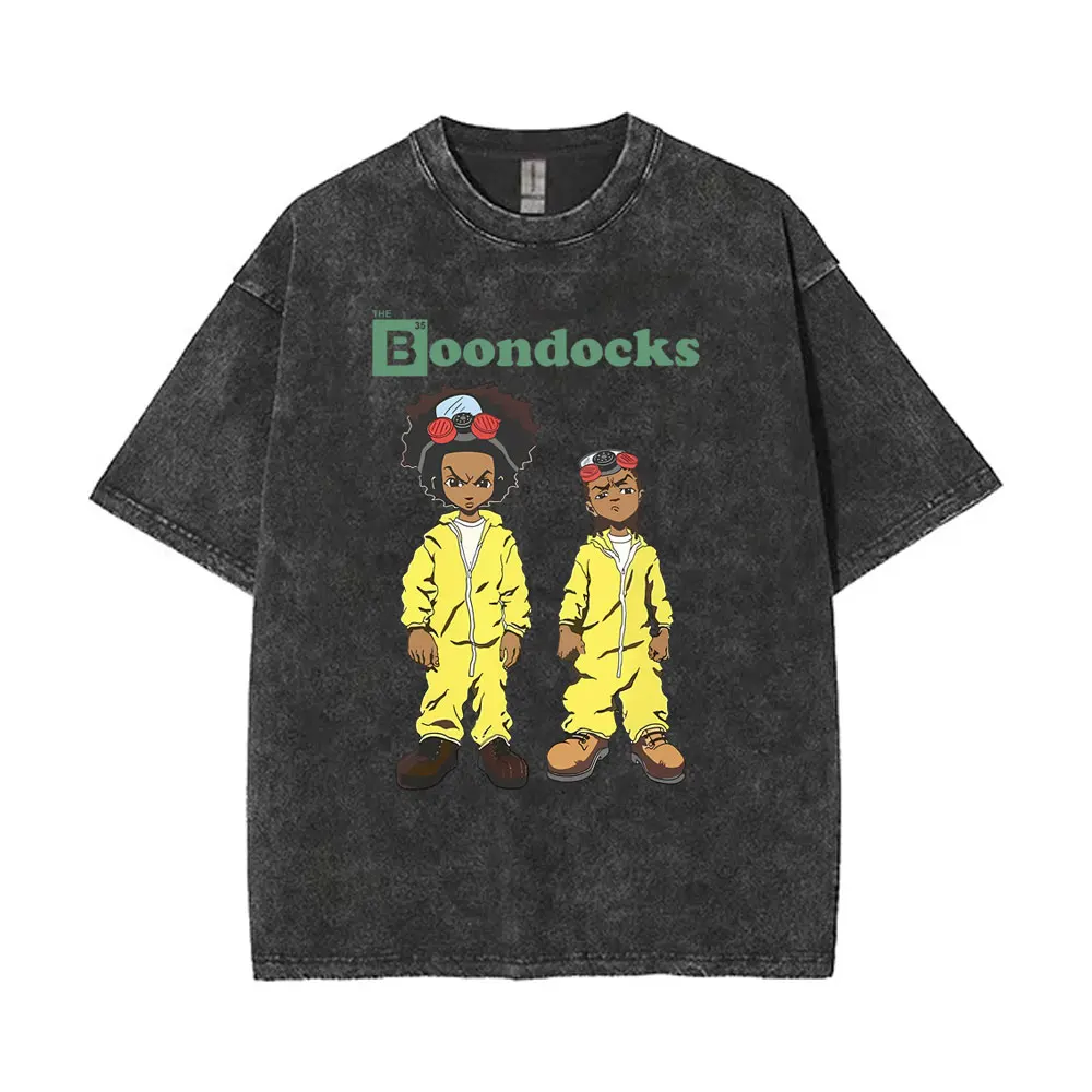 Washed Vintage Anime The Boondocks Huey and Riley Funny Meme Tshirt Men Breaking Bad Walter White Jesse Pinkman Graphic T-shirts