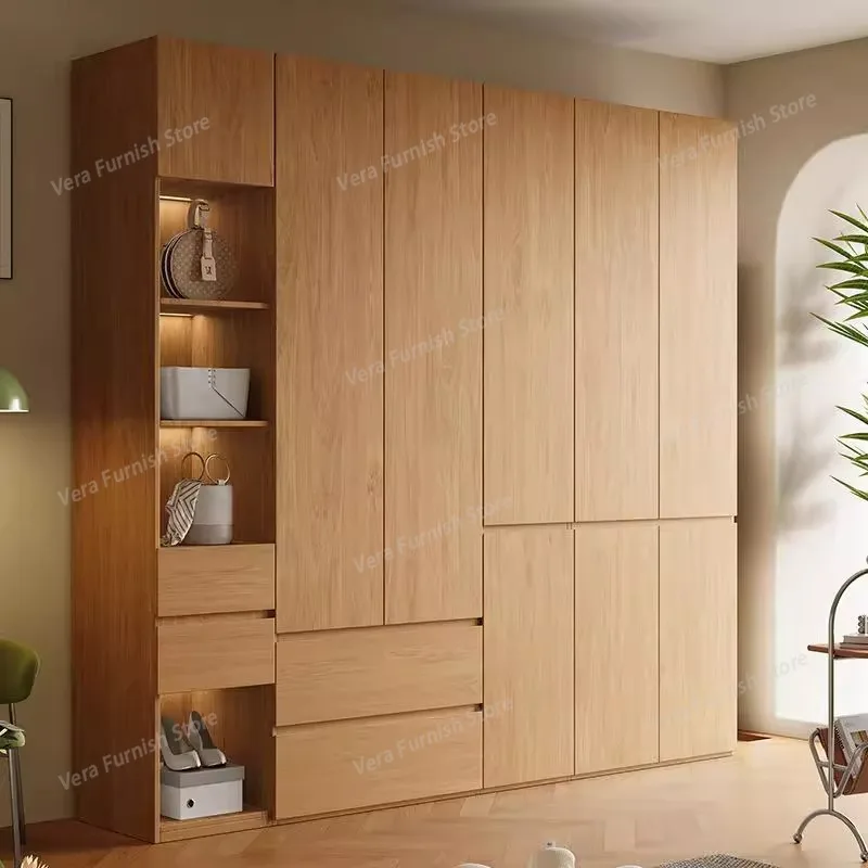 

Nordic Solid Wood Wardrobes Segmented Design Bedroom Storage Living Room Cabinets Natural Wood Color Furniture Armoire JT40W