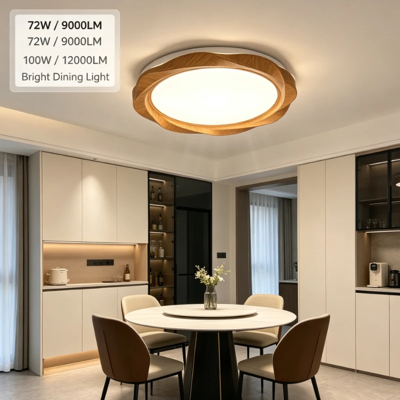 Modern Led Ceiling Light Round Fixture With Wood Grain Frame And Soft Diffuser For Living Room Bedroom Nordic Home