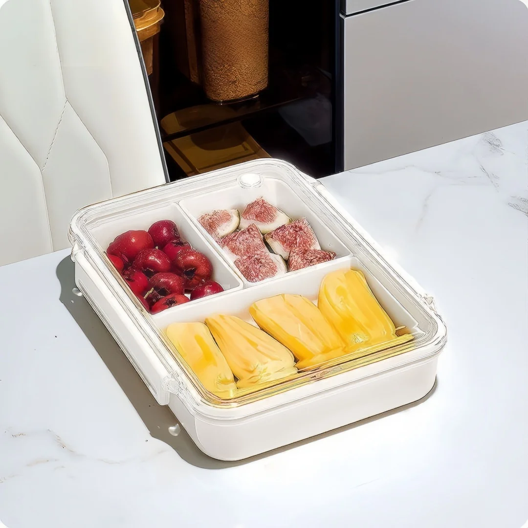 Sealed Bento Box with Compartments, Divided Into Fruits, Salads, and Complementary Foods To Extend Shelf Life
