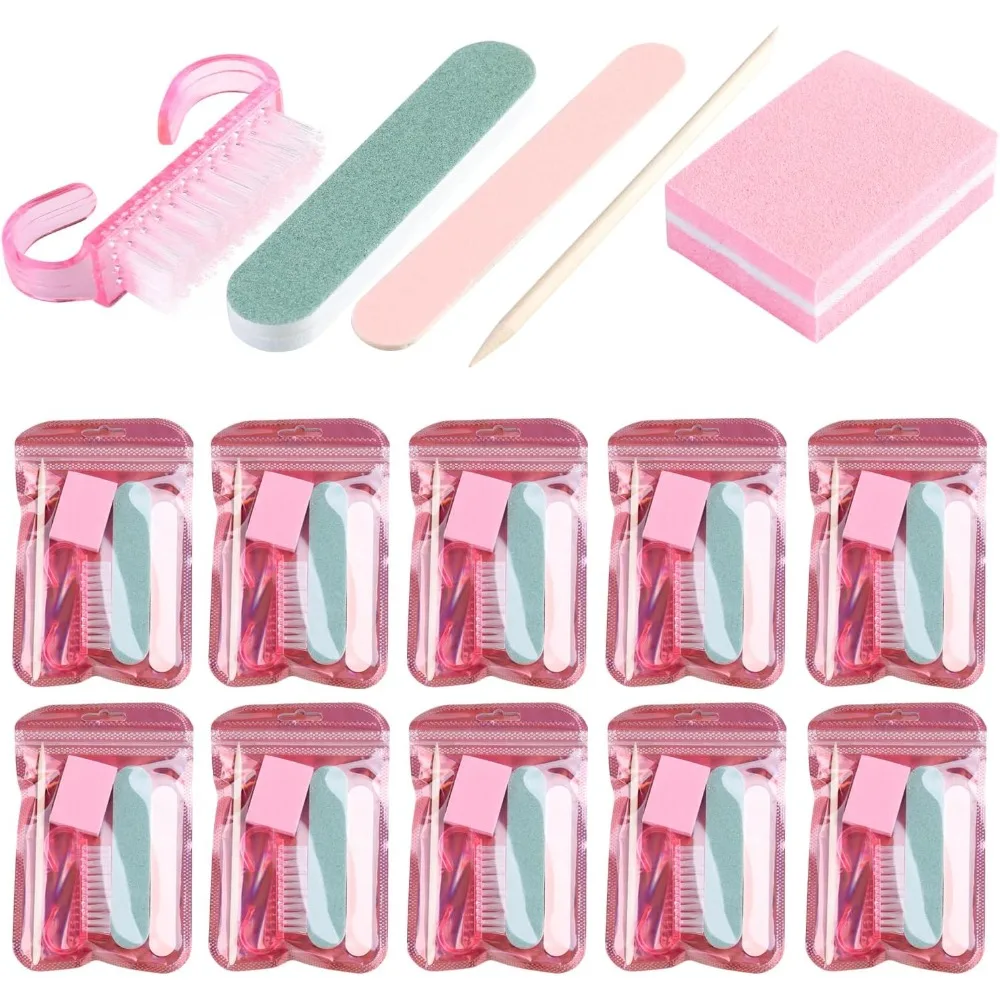 10/20 Sachets de Kits Ongles Jetables 5 Pièces : Lime, Polissoir, Bâtonnet en Bois, Brosse – Emballés Individuellement pour Salons, Cadeaux de Mariage pour Invités