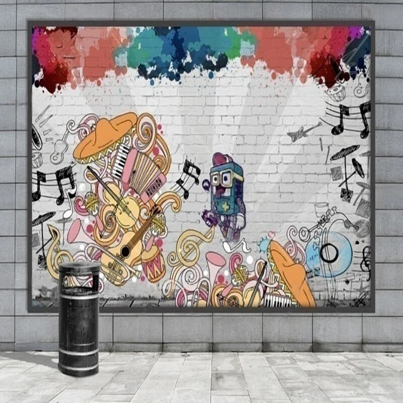 

Customized Wall Mural Abstract Graffiti Art Music Theme Creative Hand-Painted Wallpaper for Living Room Bedroom Indoor Wall Deco