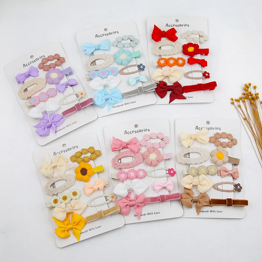 10Pcs/Lot Korean Velvet Ribbon Hair Bows Clips for Baby Girls Corchet Margarita Hairpins Hairgrips Kids BB Barrettes Headdress