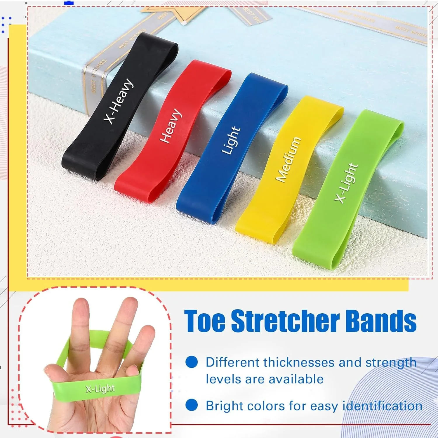 5Levels Elastic Band Toe Pull Band Stretch Band,Big Toe Spacer,Finger Resistance Stretcher Exercise Band,Toe Yoga Pull Band