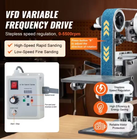 30*1 Inch Belt Polisher with VFD Speed Control 550W Metalworking Sanding Machine Low Vibration During Long-Hour Metalworking