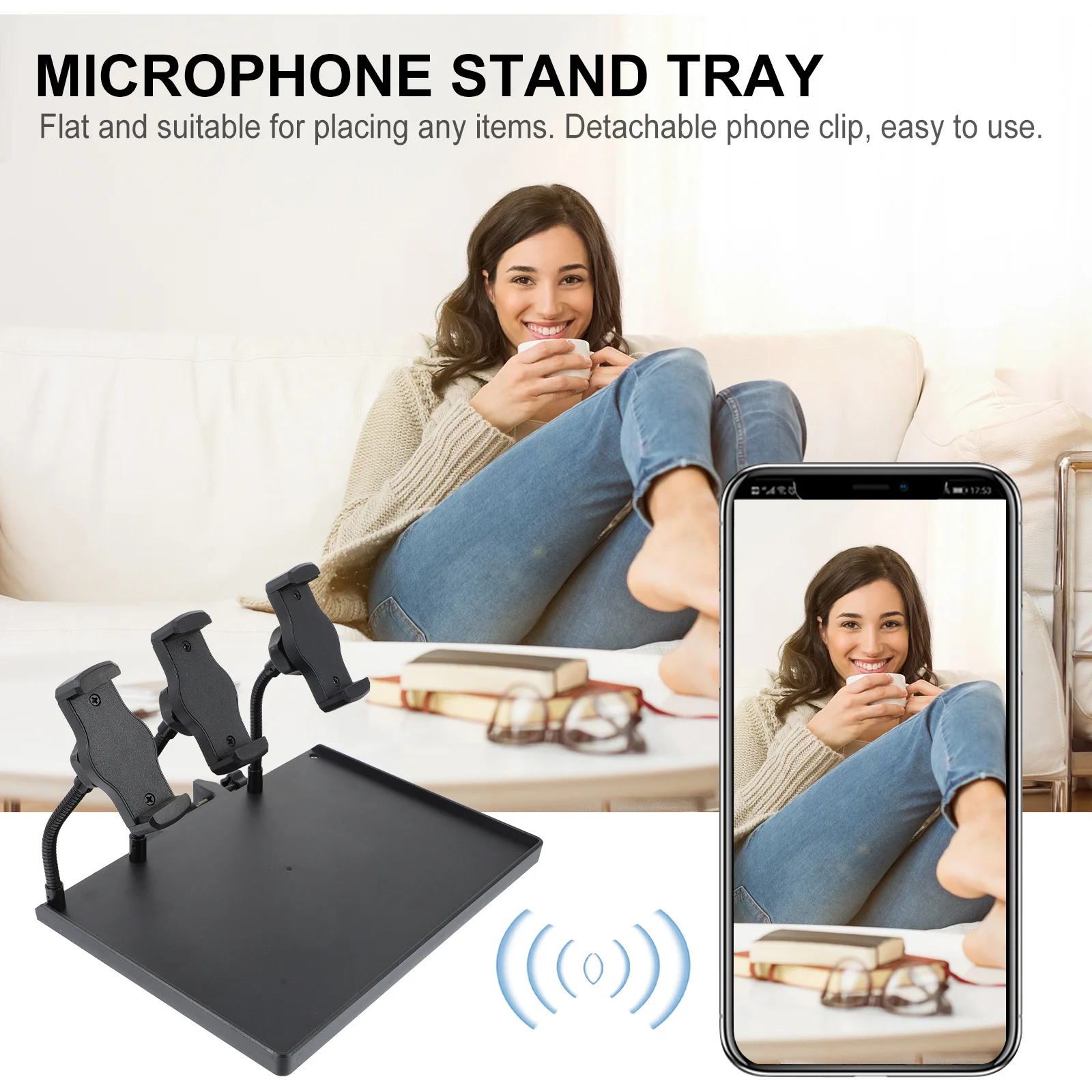 

Mic Stand Tray Abs Thickened Phone Mount 90 Degree Adjustable Clamp-On Rack For Microphone Stand Sound Card Holder
