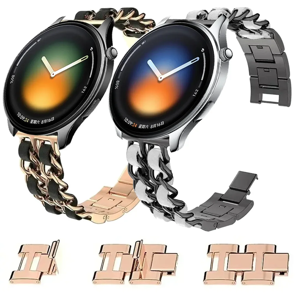 20mm 22mm Metal Cowboy Chain Strap For Xiaomi Watch 5 S5 4 3 Breathable bracelet For Huawei GT 7 Pro 46mm Oneplus Watch Lite-3-4