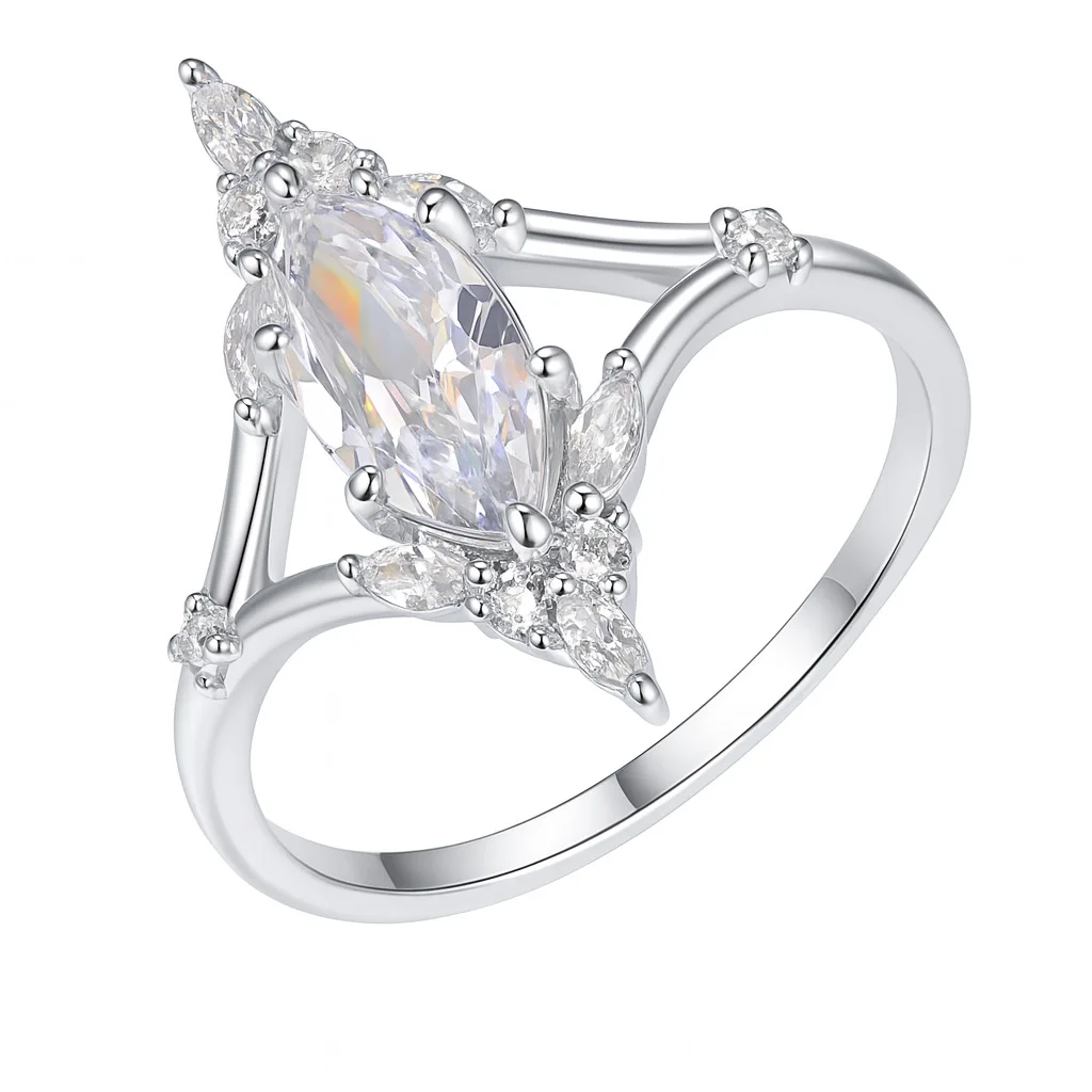 MOVESKI Solid 925 Sterling Silver 1CT Marquise Cut Moissanite Crown Ring Hypoallergenic Party Fine Jewelry For Women