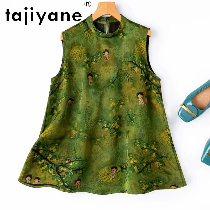 TAJIYANE 100% Mulberry Silk Women's Tanks Xiangyun Sha Jacquard Vest New Chinese Style Summer Tops for Woman Clothing 2026 ropa