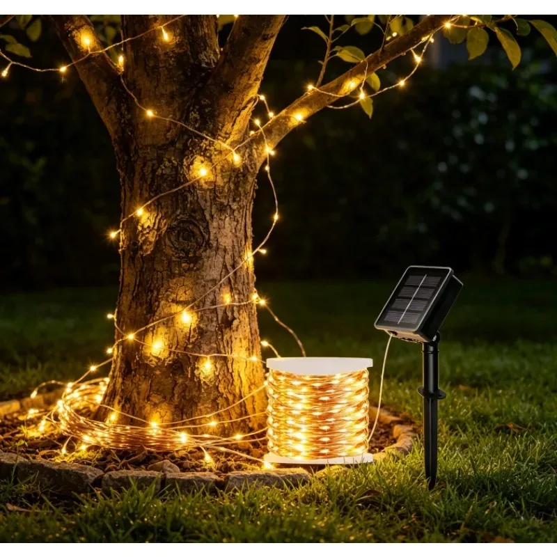 Solar LED Copper Wire String Lights 100 LEDs Waterproof Outdoor Fairy Garland Lamp For Garden Patio Fence Backyard Wedding Decor