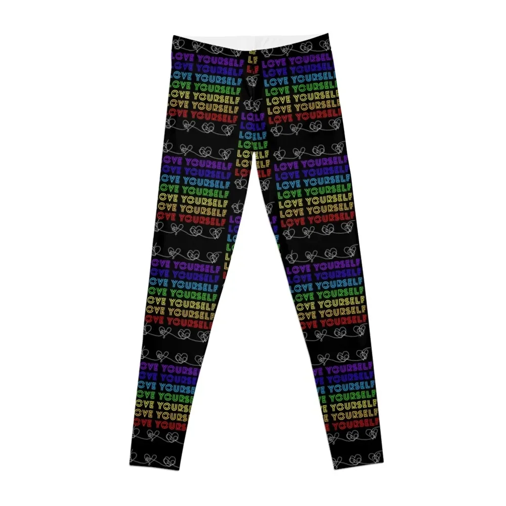 

Love yourself rainbow hearts design Leggings Sportswear woman gym Sports pants woman flared Womens Leggings