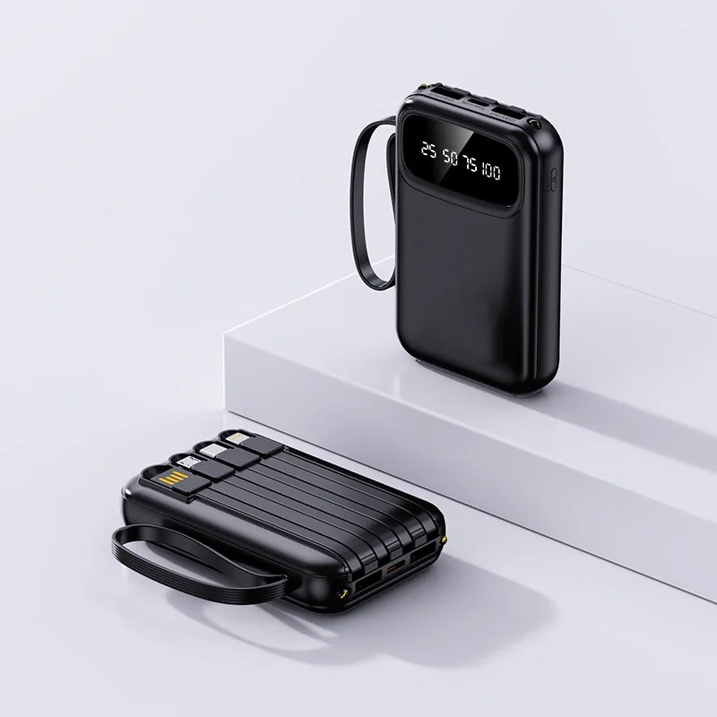 20000mAh Mini Power Bank 4 in1 Built-in Cable Power Bank Digital Display  Fast Charger Slim External Battery for iPhone