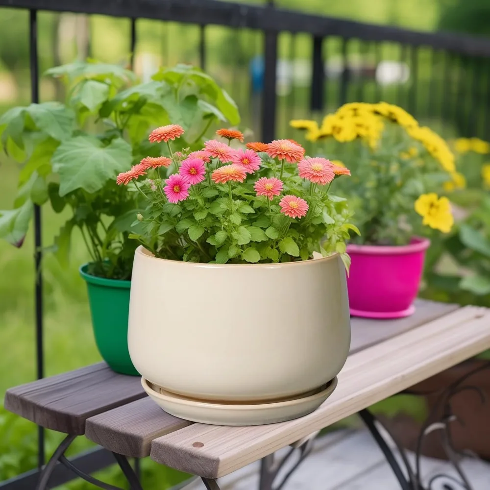 

9-дюймовый керамический горшок для растений с дренажем и блюдцем, современный домашний и уличный цветочный горшок для домашнего декора, подарки