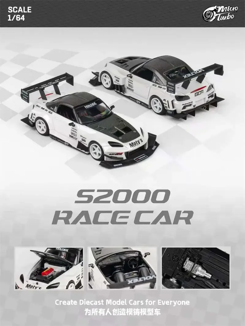 

MicroTurbo 1:64 S2000 Race Car White Die-Cast Car Model Collection Miniature