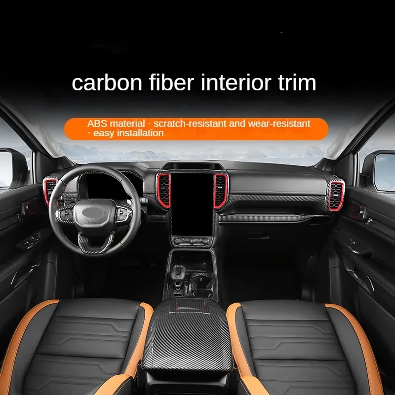 Black Carbon Fiber Interior Overlay Covers for Ford Ranger Wildtrak 2023 2024 Upgrade Inner Decoration Parts LHD  Available